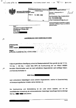 A court order served on Austrian Tor operator William Weber.