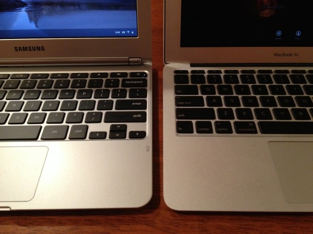 The MacBook Air comparisons continue: their black-on-silver keyboards are very similar.
