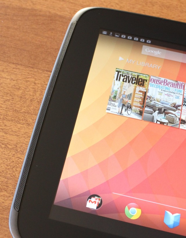 The tablet has two front-facing stereo speakers that run up and down the edges of the screen.