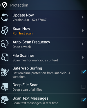 Just a sampling of the features that the AVG security app offers.