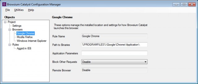 The simple Catalyst configuration manager allows you to configure rules for Internet Explorer, Firefox, and Chrome.