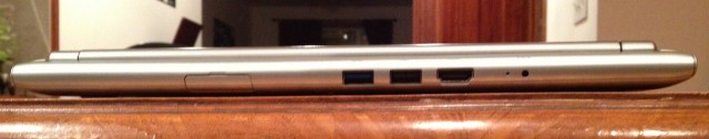 The Chromebook's ports: USB 3.0, USB 2.0, HDMI, and power. A USB Ethernet dongle is also included.