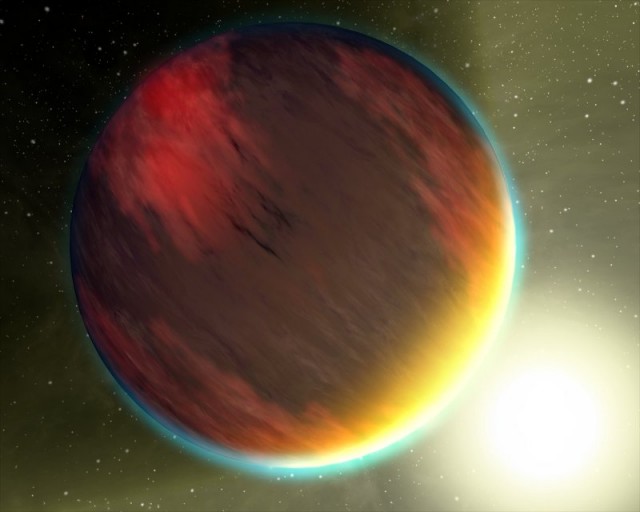 Artist's impression of a "hot Jupiter," a massive planet orbiting very close to its host star.