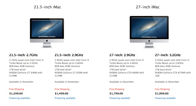 Base pricing for the new iMacs.