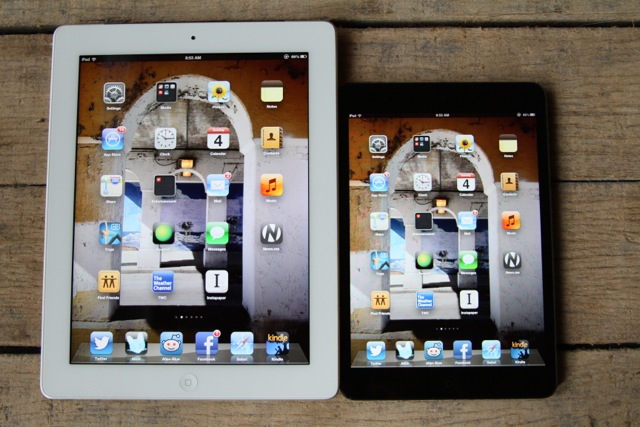 Full-size iPad on the left, iPad mini on the right.