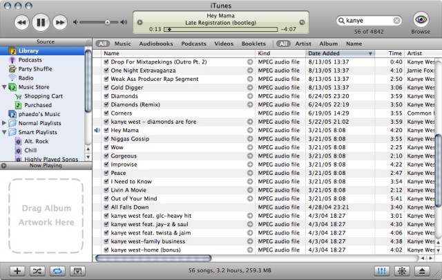 Things are beginning to get crowded on the left in iTunes 5.