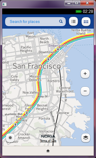 Firefox OS utilizes Nokia Maps and displays helpful transit information. 