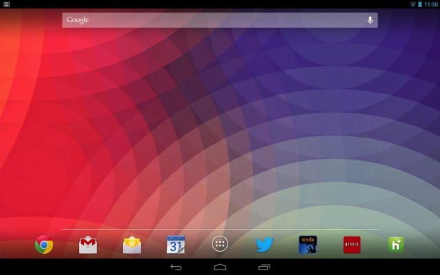 Android 4.2 introduces a new, more phone-like 10-inch tablet user interface, seen here on the Nexus 10.