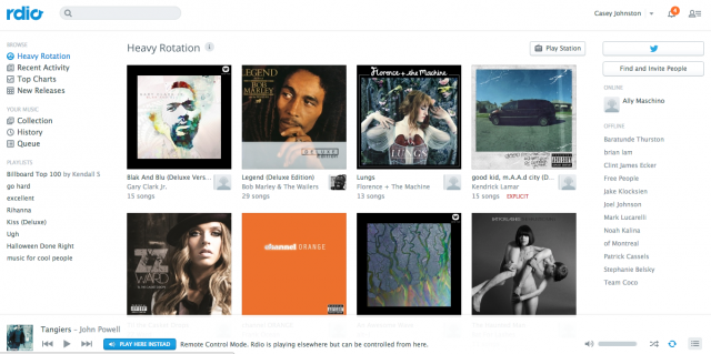 Rdio's Web interface is virtually identical to that of the desktop app.