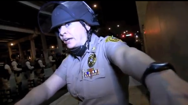 Police Major Nancy Perez, moments before she arrested Miller on January 31, 2012.