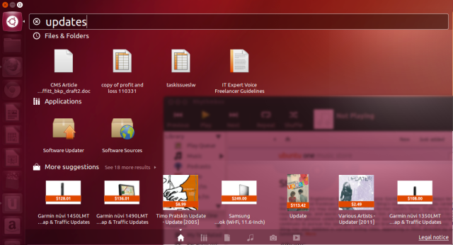 In Ubuntu 12.10, searching for "updates" yields this. Wrong on so many levels.