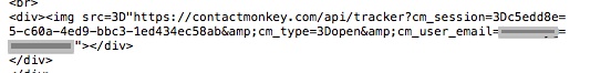 The HTML code that embeds the tracking graphic in Bridge-bugged email messages (address of sender obscured).