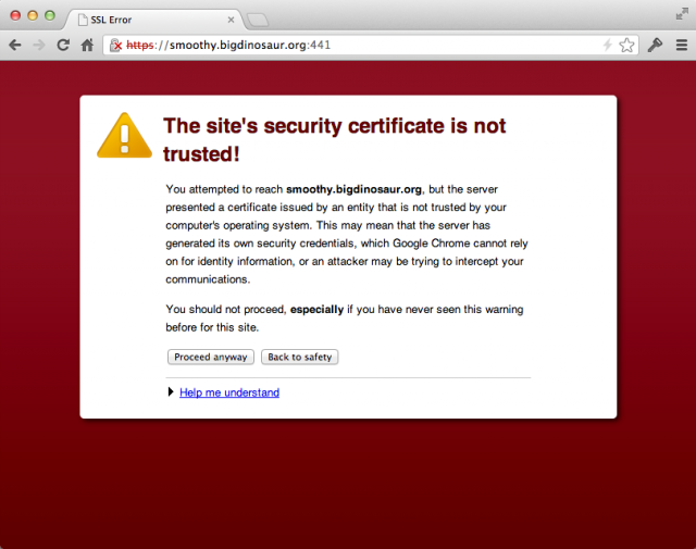 Self-signed or otherwise invalid certificates produce errors.