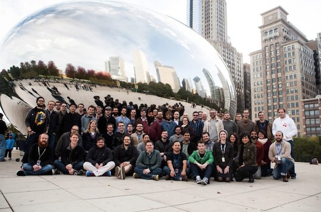 The full team in front of Chicago's "Bean."