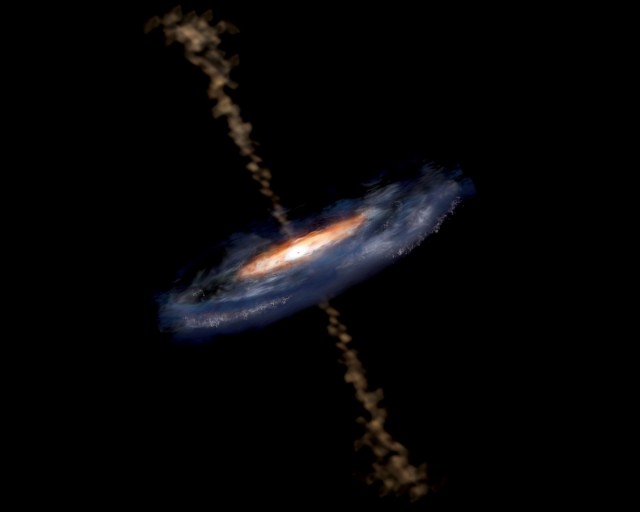 An artist's conception of the jets produced by an active galaxy.