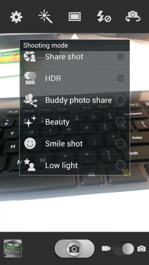 Select between a few new shooting options, like Smile shot or Low light.
