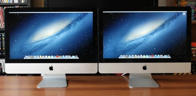 From the front, the 2012 iMac (left) looks very similar to the 2011 model (right).