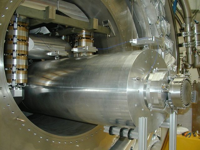 The AURIGA gravitational wave detector consists of a 3-meter aluminum cylinder, cooled to a few thousandths of a degree above absolute zero. The bar is kept carefully isolated from other vibrations, to help measure tiny gravitational disturbances—or possibly quantum-gravitational effects.