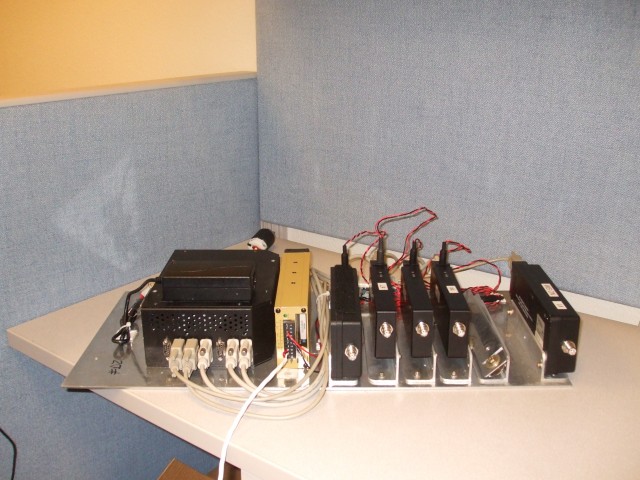 Operation IceBridge's array of Iridium modems, sitting on the desk of NSERC network engineer David Van Gilst.