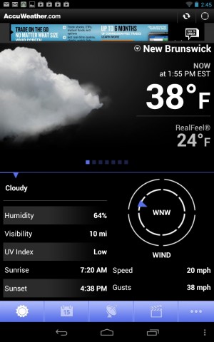 AccuWeather for Android strikes a nice balance between readability and information density.
