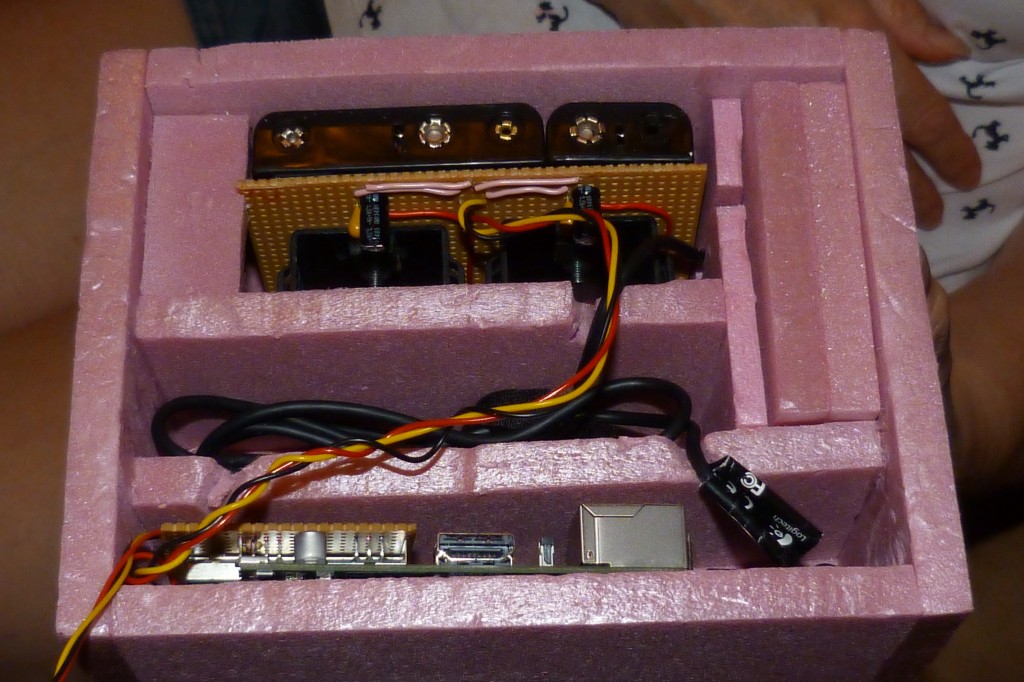 Container with Pi, webcam, GPS, batteries, and other equipment.