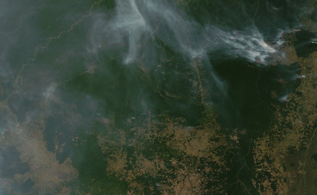 Fires in the Amazon leave clouds of smoke over northern Brazil.