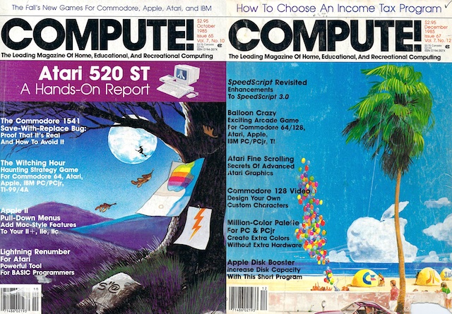 A pair of COMPUTE! covers. I spent many hours typing in the code contained in these two issues.