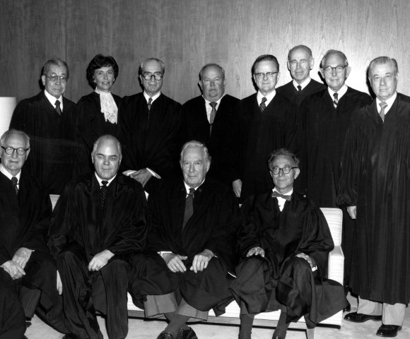 The US Court of Appeals for the Federal Circuit at its creation in 1982. Chief Justice Warren Burger is third from the left in the front row.