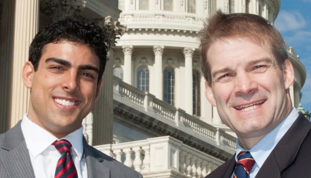 Derek Khanna with Rep. Jim Jordan (R-OH), the outgoing chairman of the Republican Study Committee. Jordan's successor, Rep. Steve Scalise (R-LA), chose not to retain Khanna for the 113th Congress.