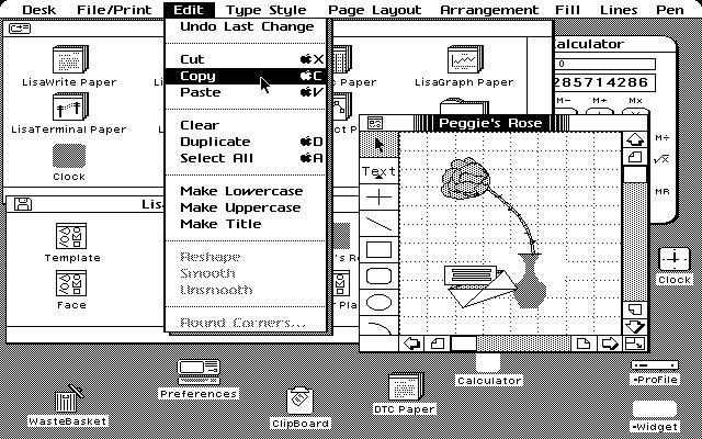 Captura de tela do sistema de escritório Apple Lisa.