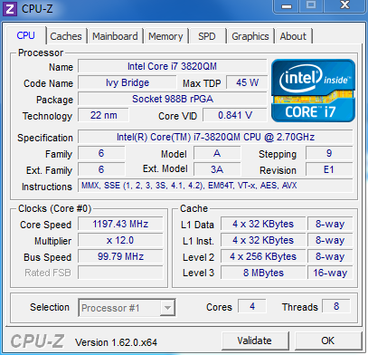 CPU-Z showing the 8770w's upgraded CPU.