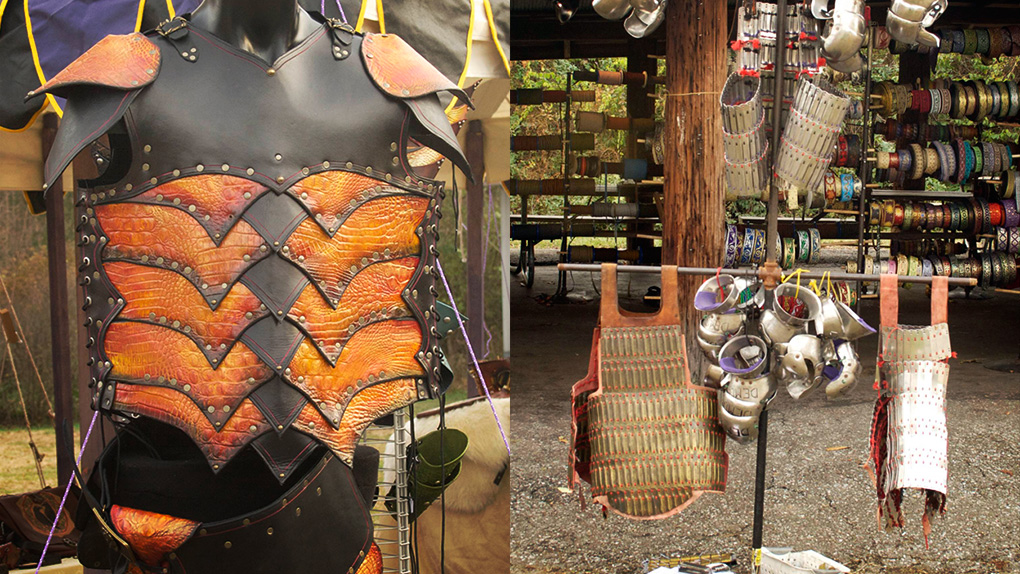 Merchants set up shop in Bellum Aeternus' vendor area to hawk “dragon” and metal armor.