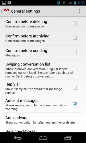 The Gmail app includes many customizable settings.