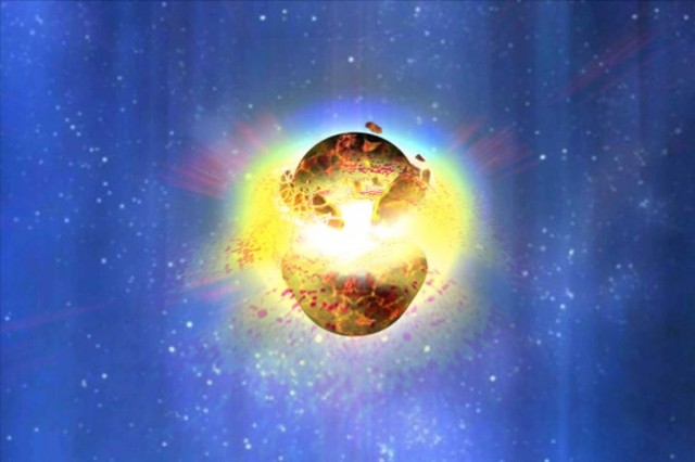 A representation of a neutron star merger.