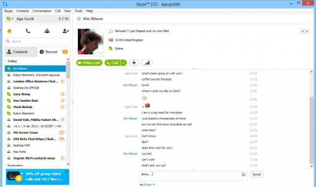The Skype client being used for instant messaging.