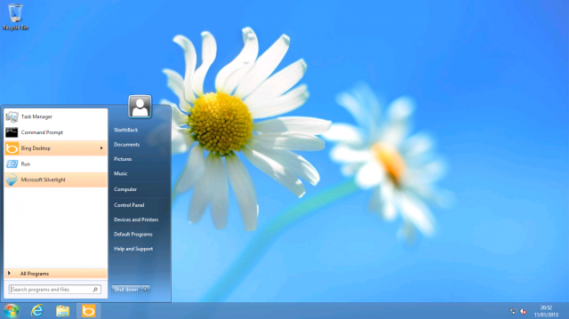 StartIsBack in action. Imperceptibly different from the Windows 7 original.