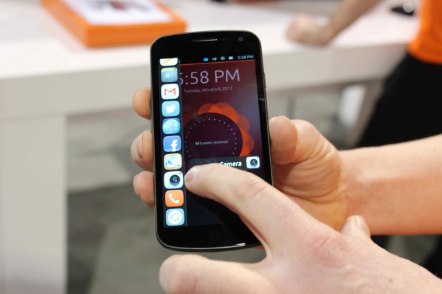 Swiping in from the left brings up the Ubuntu App Launcher.