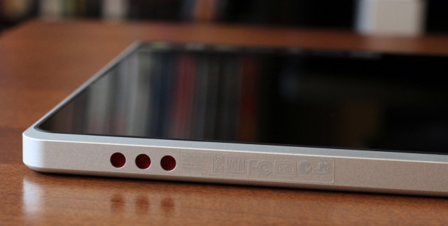 Two speakers adorn the bottom edge of the tablet.