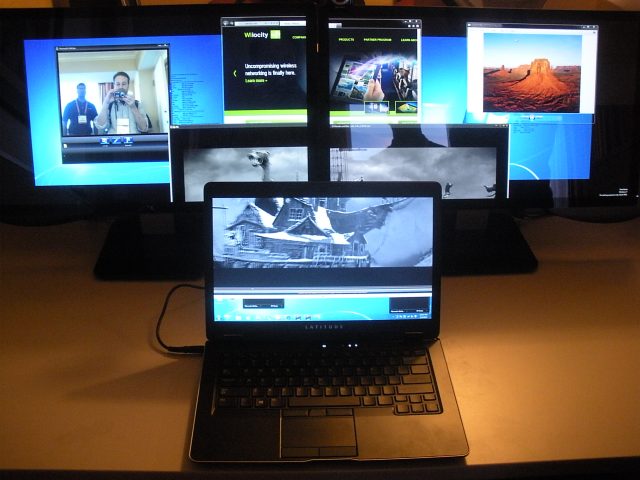 An Ultrabook powering two monitors, wirelessly through WiGig.