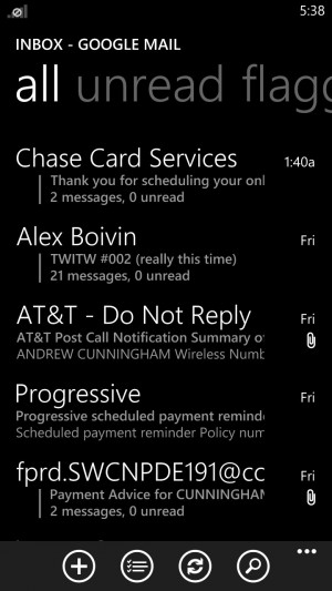 Windows Phone comes with a slick, unified mail client that works well with all services, especially Exchange.