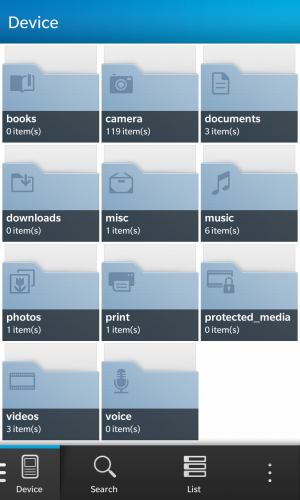 The file manager app lets you peruse through the files contained on your device.