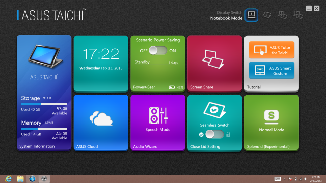 The upper-right corner of the Taichi Home application allows you to switch easily between the four display modes.