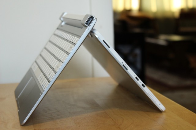 The dock's hinge can bend backward, allowing it to serve as a (slightly flimsy) stand for the tablet itself.