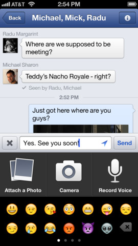 Add voice or video to your Facebook messages. 