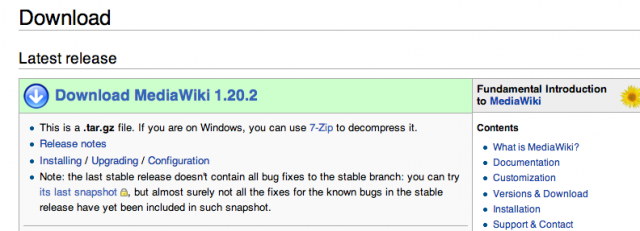 The download link for MediaWiki.