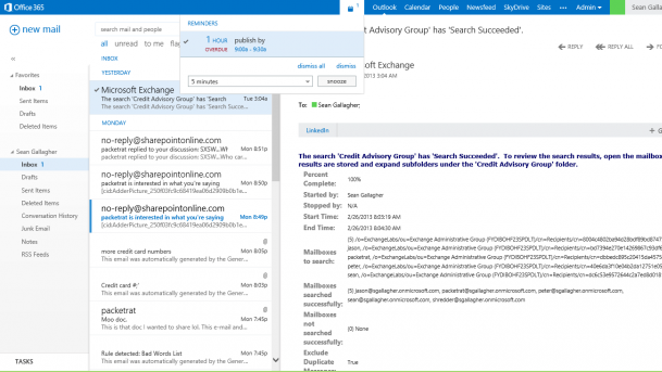 The new Outlook Web Access in Office 365 for Business.