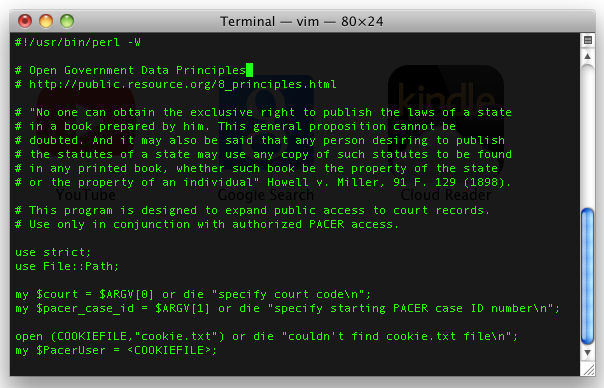 Steve Schultze's version of the Perl script Swartz used to liberate 2.7 million documents from PACER.