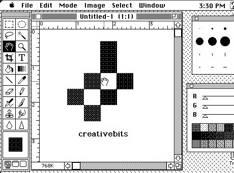 Photoshop 1.0 on a black and white Macintosh.