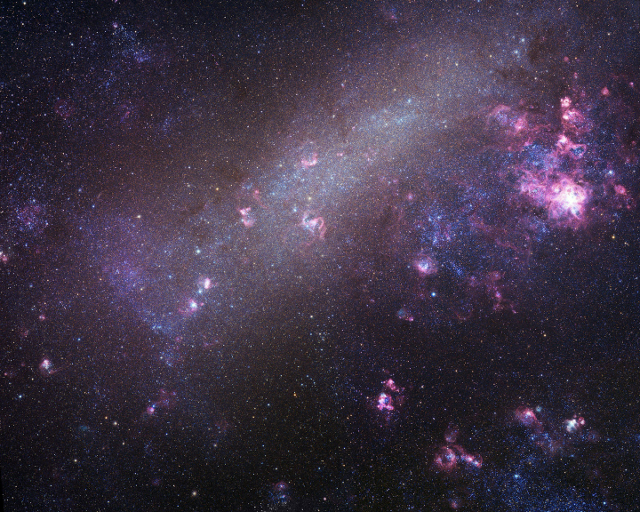 The Large Magellanic Cloud, the largest satellite galaxy of the Milky Way.  Accurate estimates of the distance to this galaxy help calibrate measurements of the rate of expansion of the Universe.