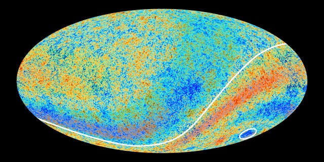 The Planck data, with hot and cold anomalies highlighted.